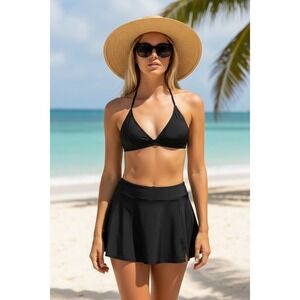 NEW Black‎ Swim Skirt Bikini Bottoms Skort Women's Small Beach Pool